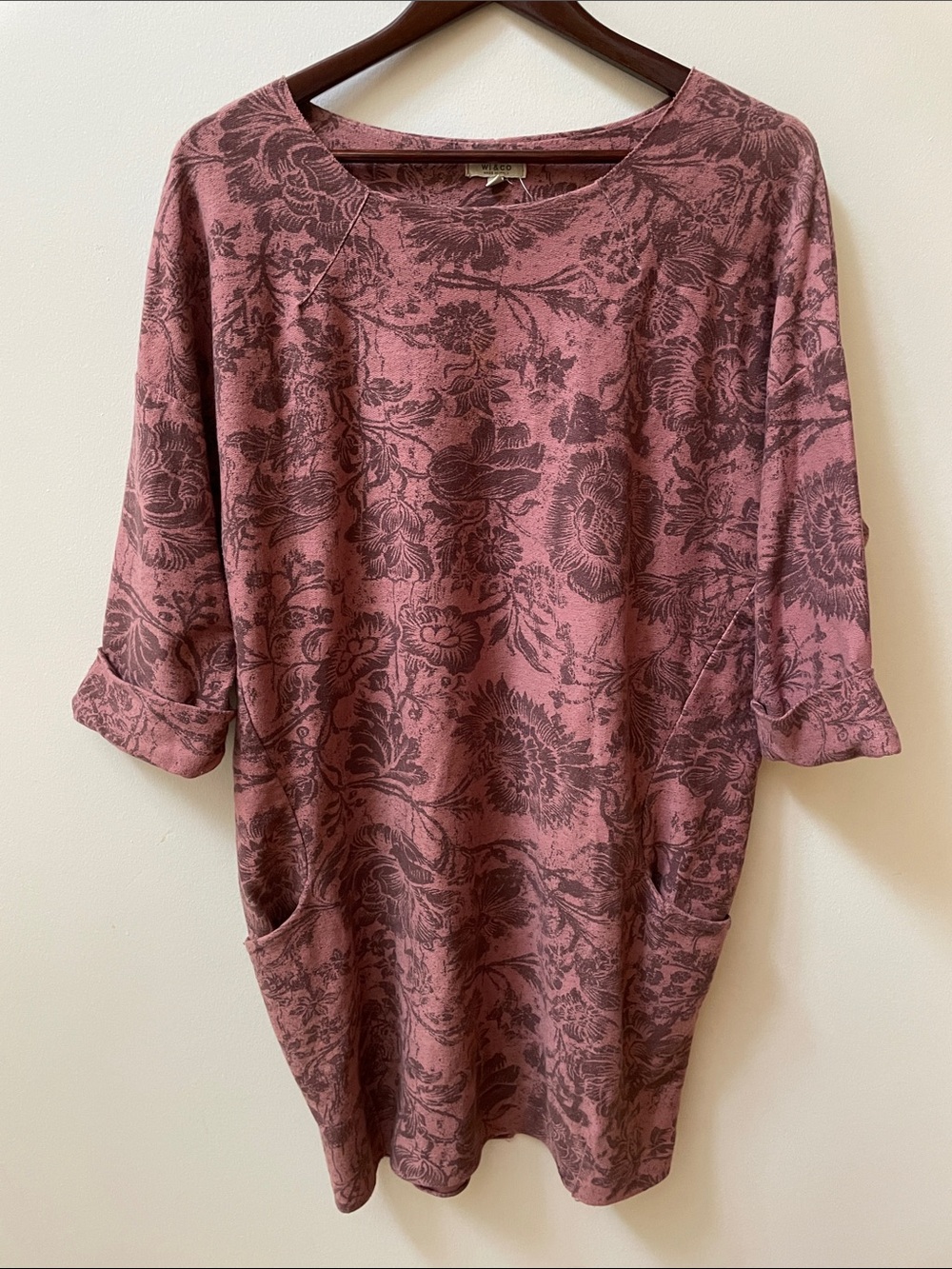 Dusty Rose Floral Scoop Neck Tunic Dress